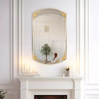 Miroir mural de courtoisie rectangulaire doré, cadre cintré