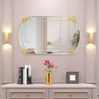 Miroir mural de courtoisie rectangulaire doré, cadre cintré
