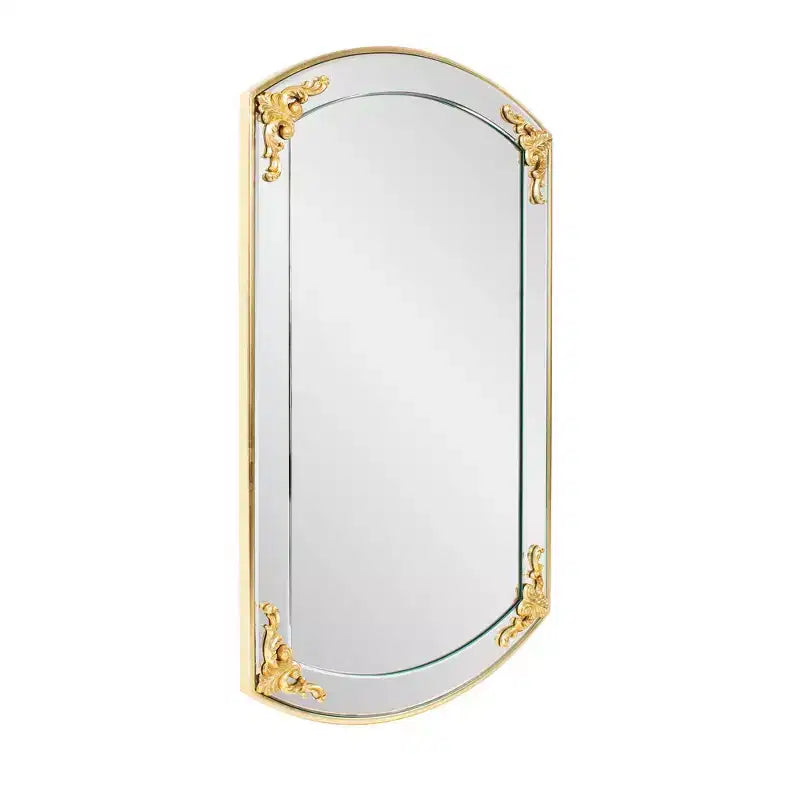 Miroir mural de courtoisie rectangulaire doré, cadre cintré