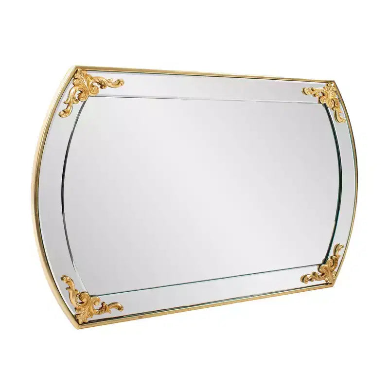 Miroir mural de courtoisie rectangulaire doré, cadre cintré