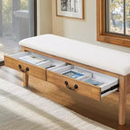 Banc de rangement capitonné avec pieds en bois massif et compartiments cachés