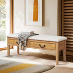 Banc de rangement capitonné avec pieds en bois massif et compartiments cachés