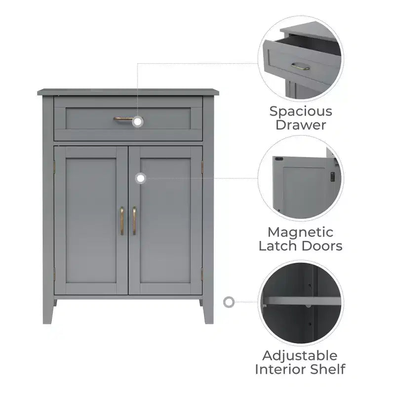 Meuble de rangement de salle de bain en bois avec tiroir, Gris