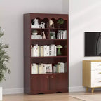 5 Tier Wooden Floor Standing Bookcase, 63 Inch High Display Storage Cabinet, Self Standing Bookcase, Home Office, Study Room, Kitchen