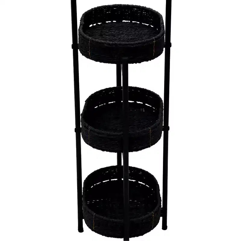 Table d'appoint à 3 niveaux en corde de papier tressée, panier de rangement ovale, étagères pour salon, cuisine, noir