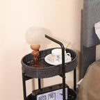 Table d'appoint à 3 niveaux en corde de papier tressée, panier de rangement ovale, étagères pour salon, cuisine, noir