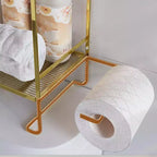 Organisateur de comptoir de salle de bain à 2 niveaux, étagère de rangement sans perçage au-dessus des toilettes avec porte-rouleau de papier toilette et crochets de suspension, organisateur de douche en métal antirouille