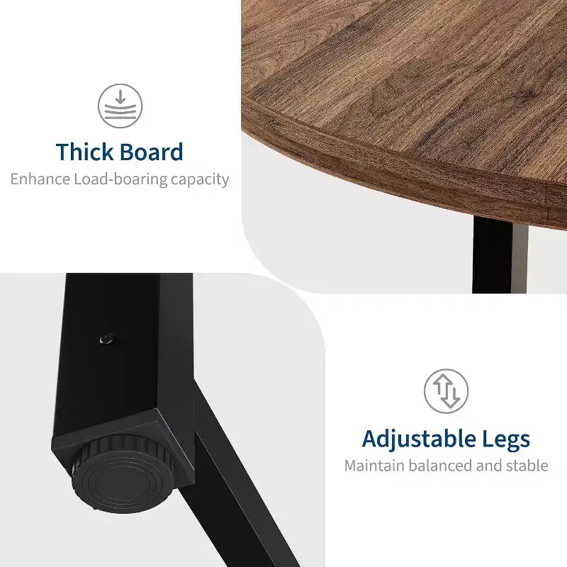 Table à Manger Ronde, Table de Salle à Manger Industrielle pour 4 à 6 Personnes, Table de Cuisine en Bois avec Cadre Métallique Robuste et Finition Rustique