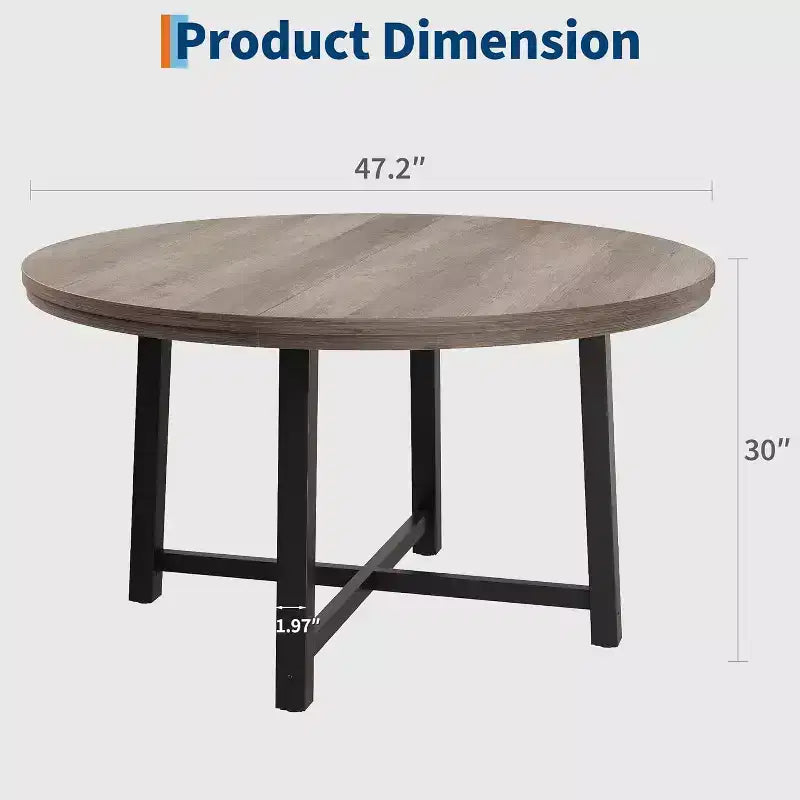 Table à Manger Ronde, Table de Salle à Manger Industrielle pour 4 à 6 Personnes, Table de Cuisine en Bois avec Cadre Métallique Robuste et Finition Rustique