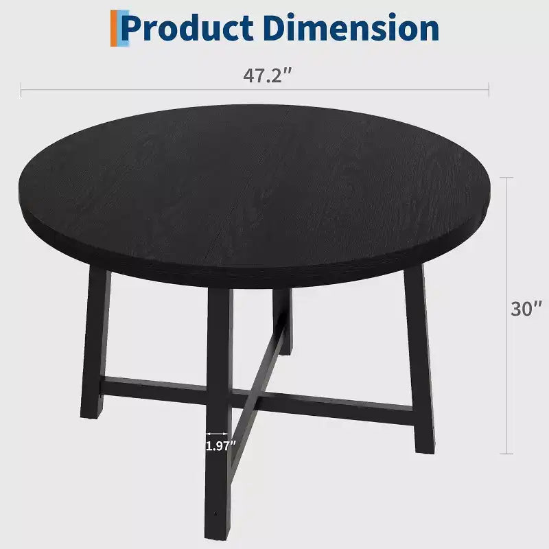 Table à Manger Ronde, Table de Salle à Manger Industrielle pour 4 à 6 Personnes, Table de Cuisine en Bois avec Cadre Métallique Robuste et Finition Rustique
