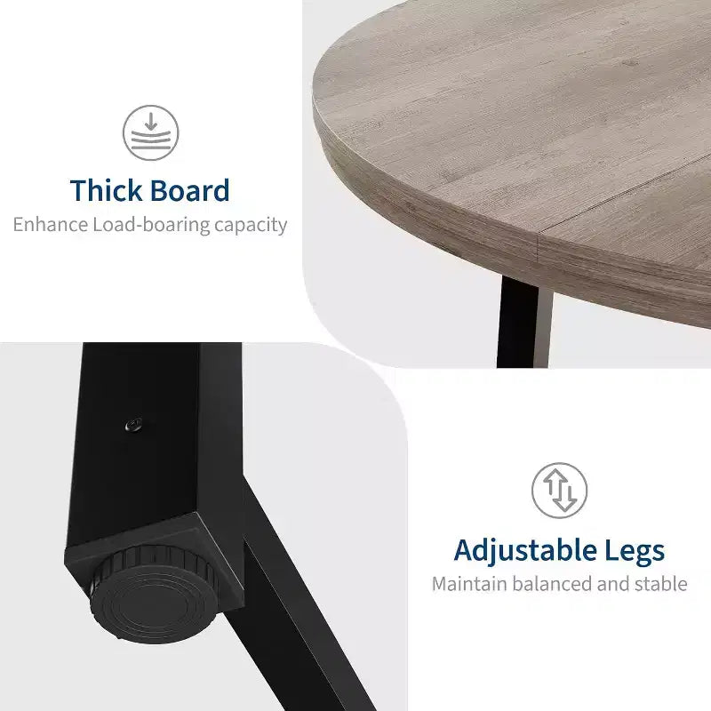 Table à Manger Ronde, Table de Salle à Manger Industrielle pour 4 à 6 Personnes, Table de Cuisine en Bois avec Cadre Métallique Robuste et Finition Rustique