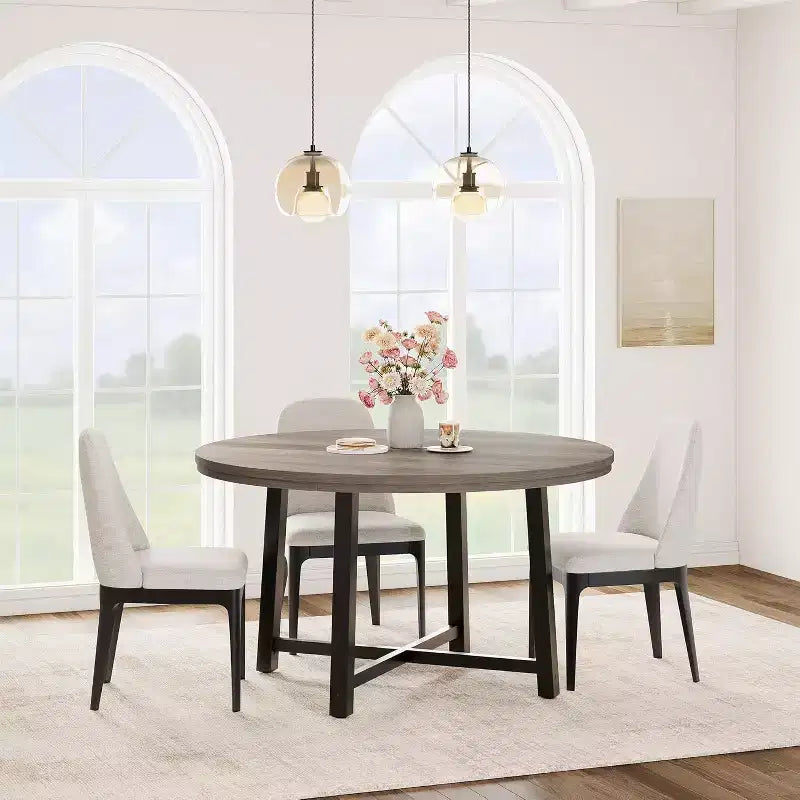 Table à Manger Ronde, Table de Salle à Manger Industrielle pour 4 à 6 Personnes, Table de Cuisine en Bois avec Cadre Métallique Robuste et Finition Rustique