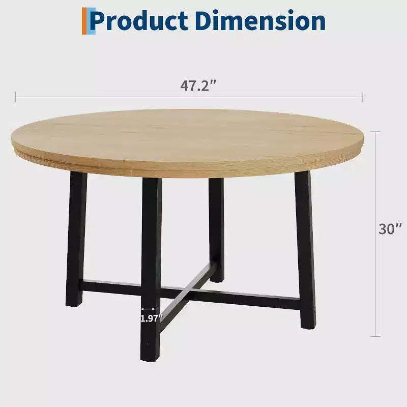 Table à Manger Ronde, Table de Salle à Manger Industrielle pour 4 à 6 Personnes, Table de Cuisine en Bois avec Cadre Métallique Robuste et Finition Rustique