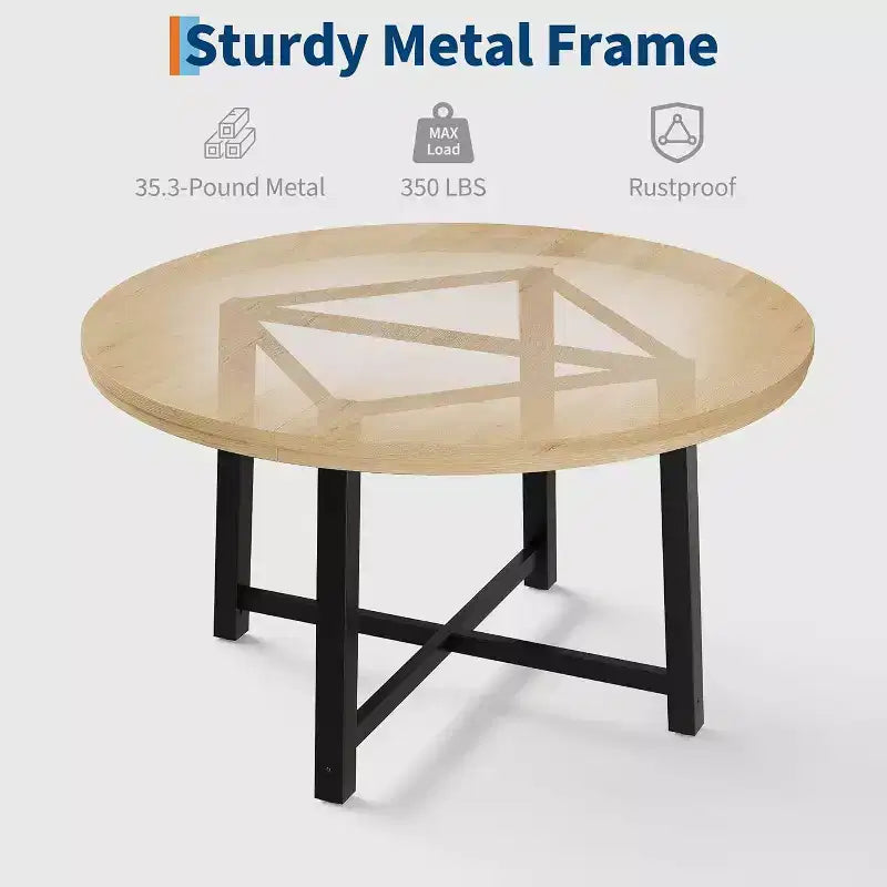Table à Manger Ronde, Table de Salle à Manger Industrielle pour 4 à 6 Personnes, Table de Cuisine en Bois avec Cadre Métallique Robuste et Finition Rustique