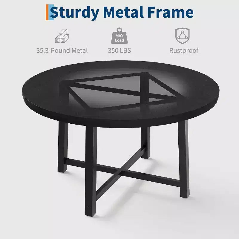 Table à Manger Ronde, Table de Salle à Manger Industrielle pour 4 à 6 Personnes, Table de Cuisine en Bois avec Cadre Métallique Robuste et Finition Rustique