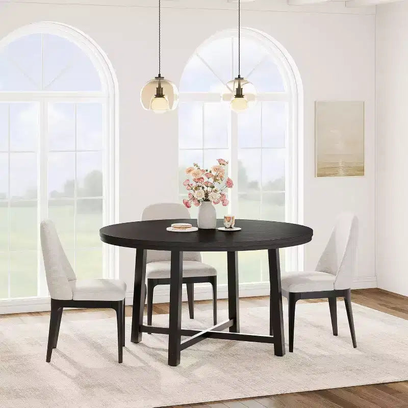 Table à Manger Ronde, Table de Salle à Manger Industrielle pour 4 à 6 Personnes, Table de Cuisine en Bois avec Cadre Métallique Robuste et Finition Rustique