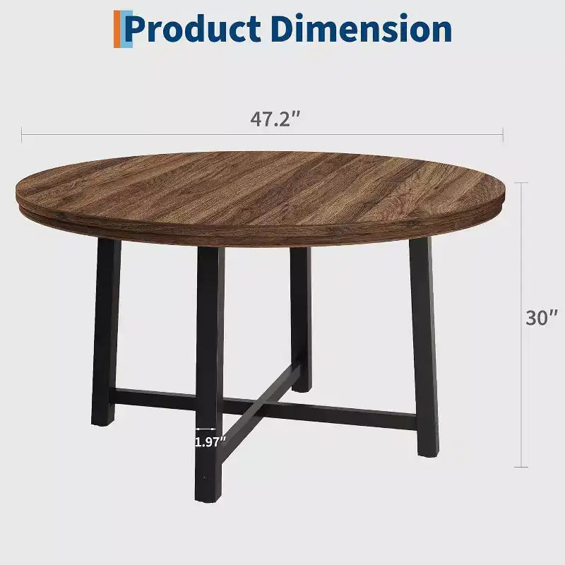 Table à Manger Ronde, Table de Salle à Manger Industrielle pour 4 à 6 Personnes, Table de Cuisine en Bois avec Cadre Métallique Robuste et Finition Rustique