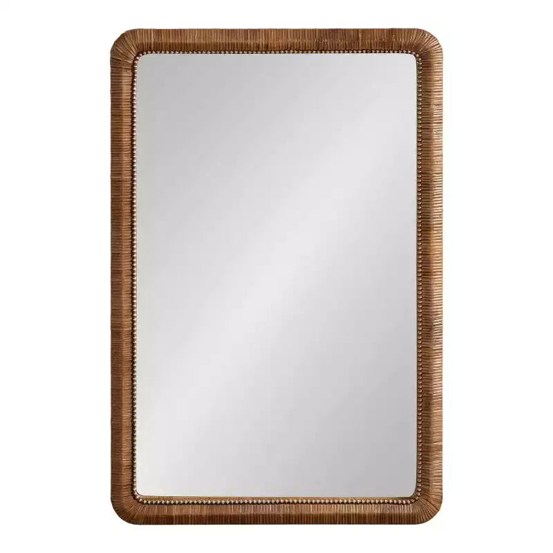 Miroir mural rectangulaire en rotin avec perles - Style bohème