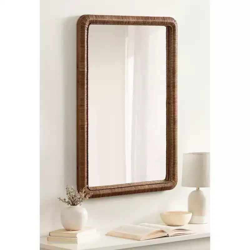 Miroir mural rectangulaire en rotin avec perles - Style bohème