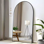 PexFix 39 in. W. x 71 in. H Full Length Arched Free Standing Body Mirror Metal Framed Wall Mirror Large Floor Mirror in Black