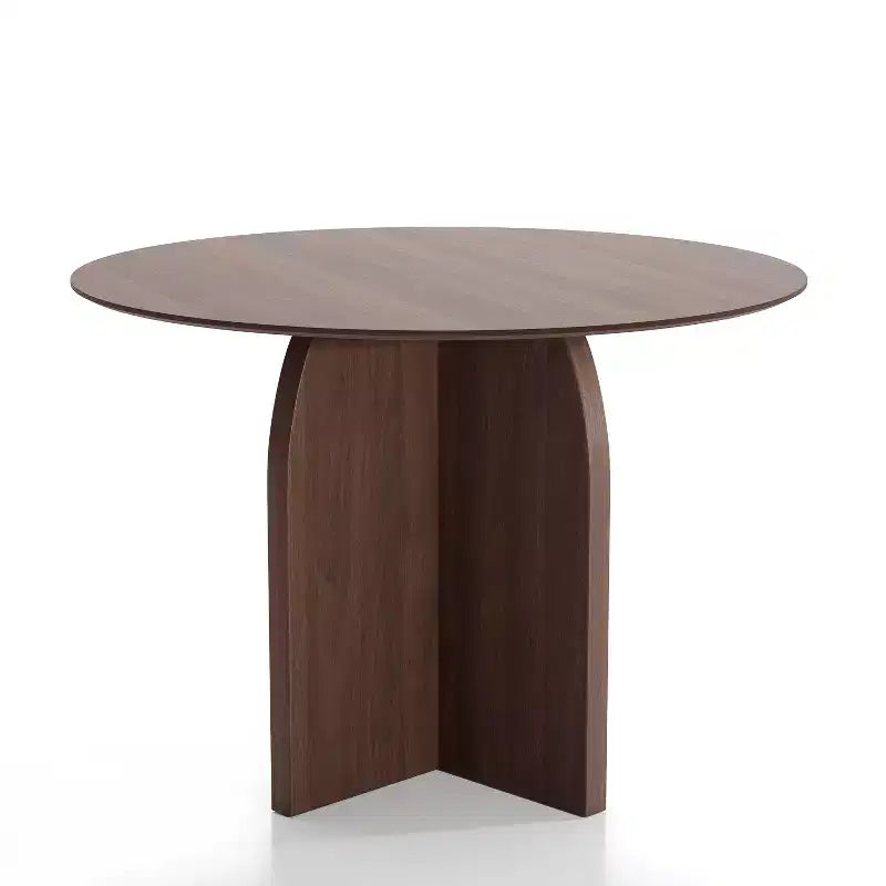 Table de salle à manger ronde en bois massif avec finition noyer et pieds arqués pour salles à manger et cuisines modernes