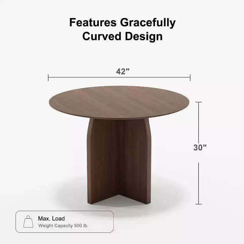 Table de salle à manger ronde en bois massif avec finition noyer et pieds arqués pour salles à manger et cuisines modernes
