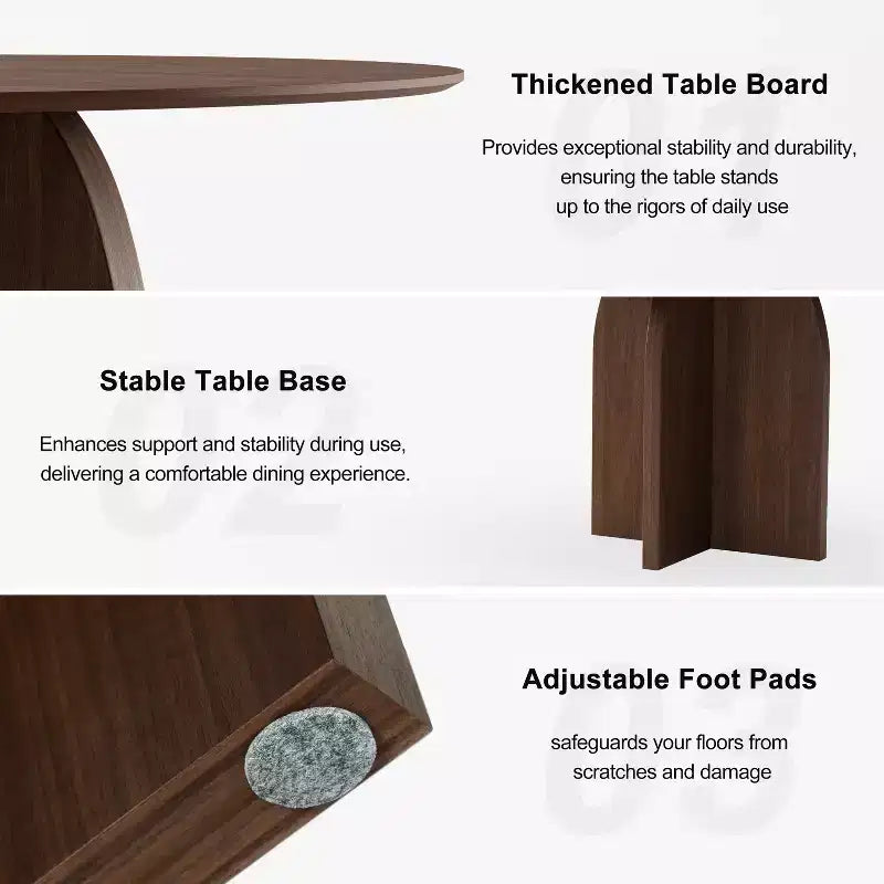Table de salle à manger ronde en bois massif avec finition noyer et pieds arqués pour salles à manger et cuisines modernes