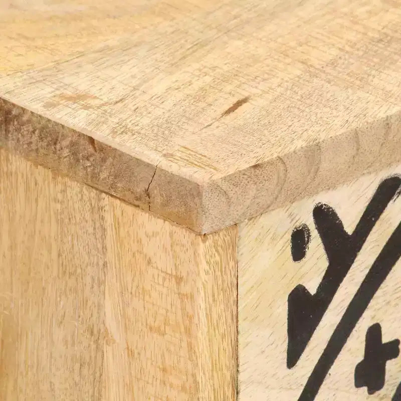 Meuble TV en bois de manguier massif avec accents noirs, finition naturelle