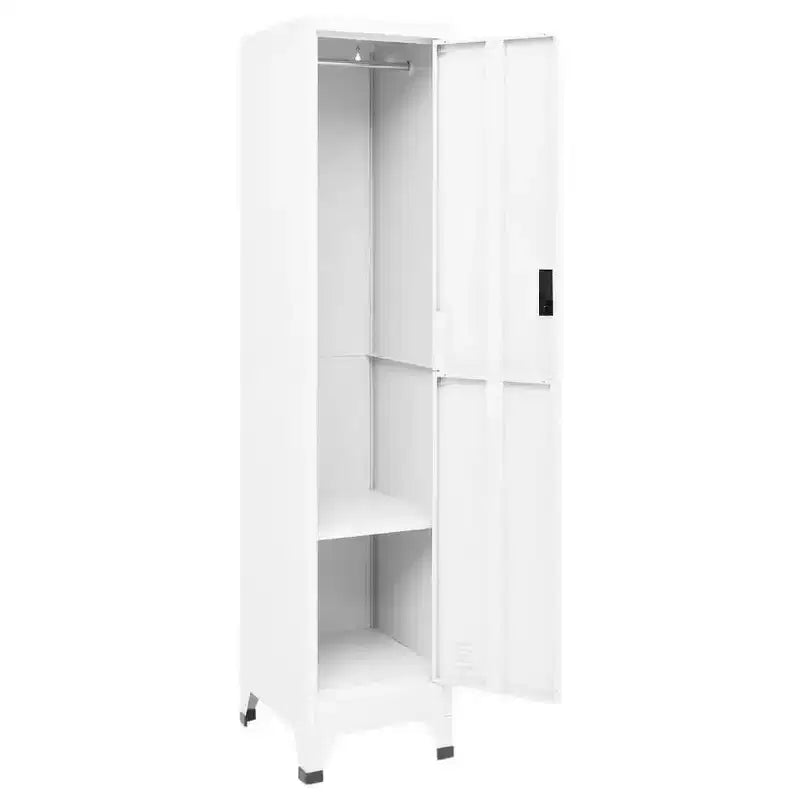 Armoire métallique haute, blanche, une porte avec étagère