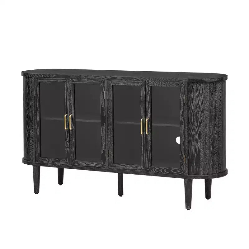 Bahut de Rangement avec Portes Vitrées et Étagères Réglables, Noir