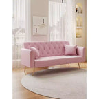 Canapé convertible deux places en velours pour salon ou chambre à coucher, rose