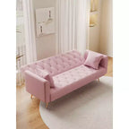 Canapé convertible deux places en velours pour salon ou chambre à coucher, rose