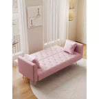Canapé convertible deux places en velours pour salon ou chambre à coucher, rose