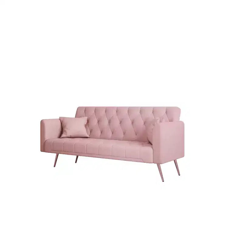 Canapé convertible deux places en velours pour salon ou chambre à coucher, rose
