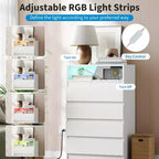 Commode 6 tiroirs avec lumière LED RGB et station de charge, Blanc