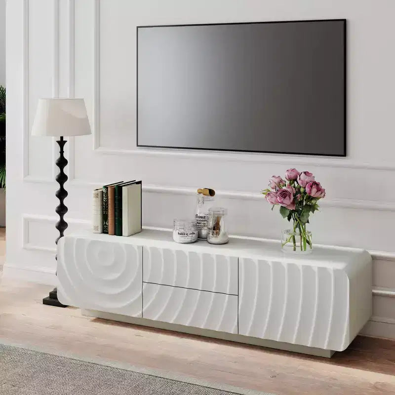 Meuble TV avec armoire de rangement, meuble TV design vague spirale avec 2 tiroirs