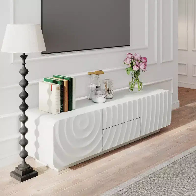Meuble TV avec armoire de rangement, meuble TV design vague spirale avec 2 tiroirs