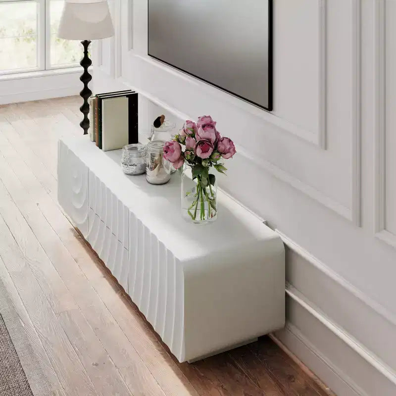Meuble TV avec armoire de rangement, meuble TV design vague spirale avec 2 tiroirs