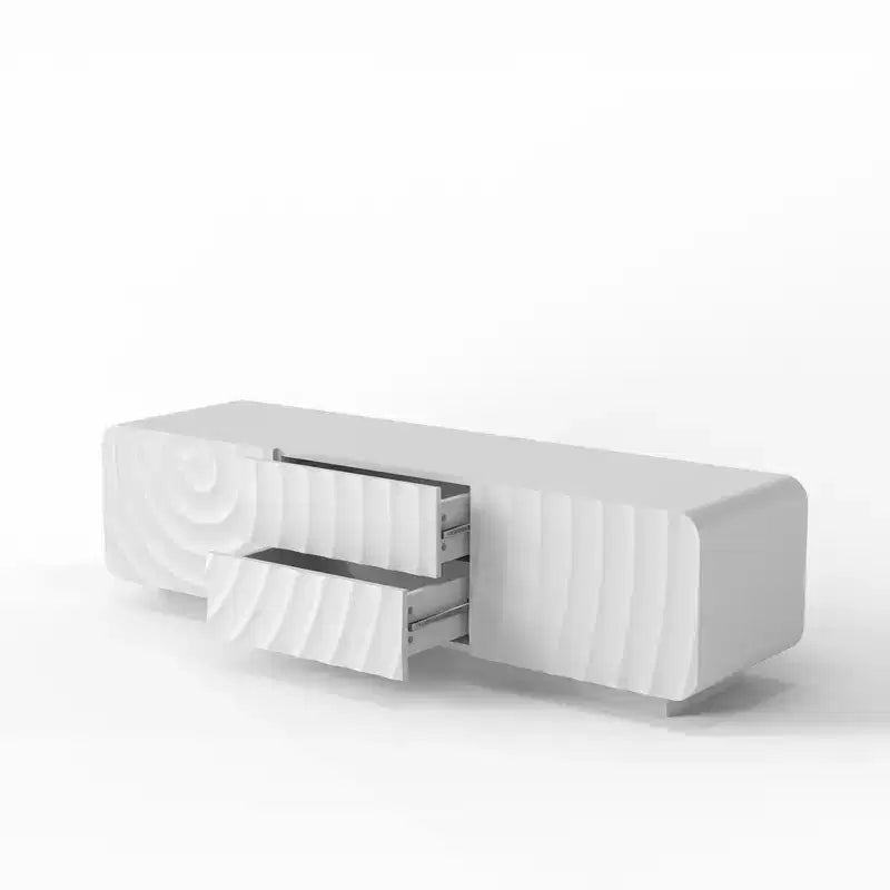 Meuble TV avec armoire de rangement, meuble TV design vague spirale avec 2 tiroirs