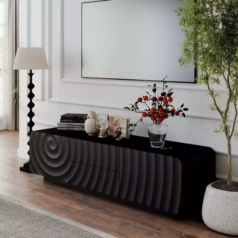 Meuble TV avec armoire de rangement, meuble TV design vague spirale avec 2 tiroirs