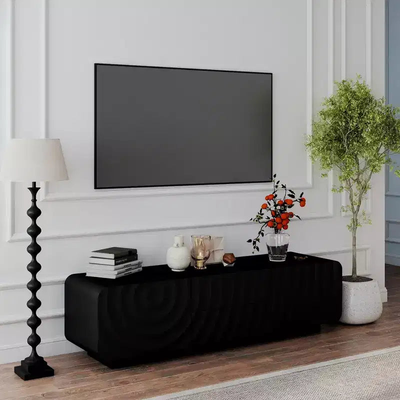 Meuble TV avec armoire de rangement, meuble TV design vague spirale avec 2 tiroirs