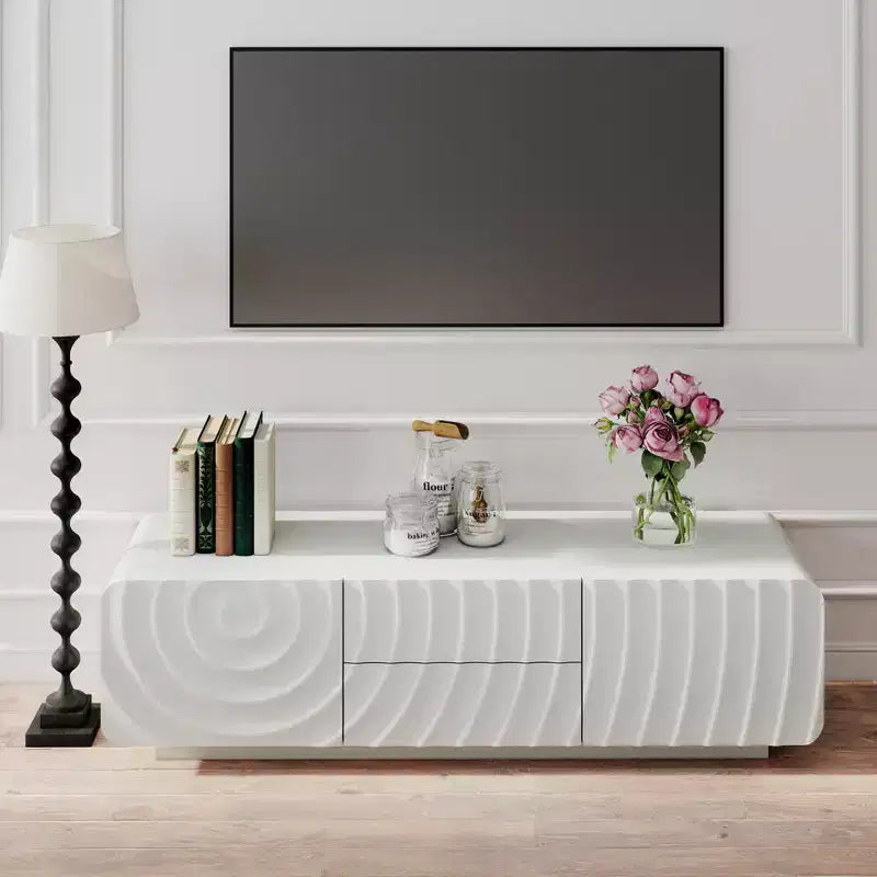 Meuble TV avec armoire de rangement, meuble TV design vague spirale avec 2 tiroirs