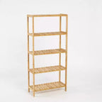 5-Tier Bamboo Shelf  Wide Narrow Plant Stand with Slatted Shelves, Natural Wood Storage Rack for Bathroom, Living Room, Kitchen, Bedroom