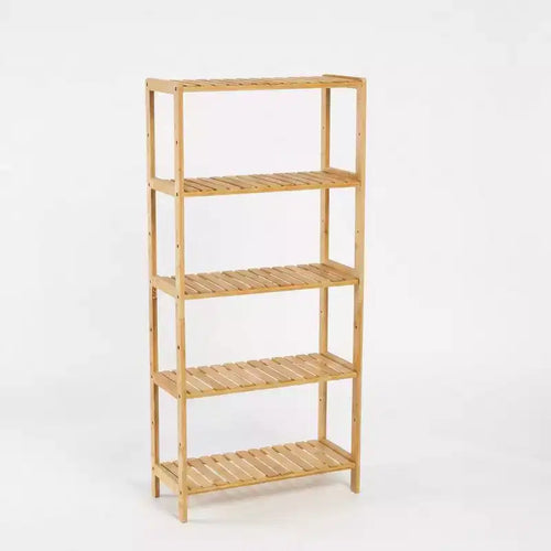 5-Tier Bamboo Shelf  Wide Narrow Plant Stand with Slatted Shelves, Natural Wood Storage Rack for Bathroom, Living Room, Kitchen, Bedroom