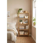 Étagère à 5 niveaux en bambou, support pour plantes large ou étroit avec étagères à lattes, étagère de rangement en bois naturel pour salle de bain, salon, cuisine, chambre à coucher