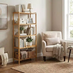 Étagère à 5 niveaux en bambou, support pour plantes large ou étroit avec étagères à lattes, étagère de rangement en bois naturel pour salle de bain, salon, cuisine, chambre à coucher