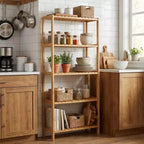 Étagère à 5 niveaux en bambou, support pour plantes large ou étroit avec étagères à lattes, étagère de rangement en bois naturel pour salle de bain, salon, cuisine, chambre à coucher