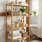 Étagère à 5 niveaux en bambou, support pour plantes large ou étroit avec étagères à lattes, étagère de rangement en bois naturel pour salle de bain, salon, cuisine, chambre à coucher