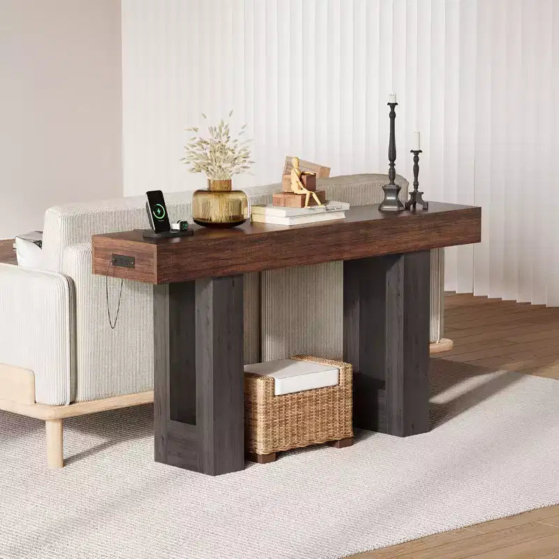 Console de canapé extra longue avec prise de courant, ports USB et Type-C, table d'entrée étroite et fine pour couloir, derrière le canapé ou le salon