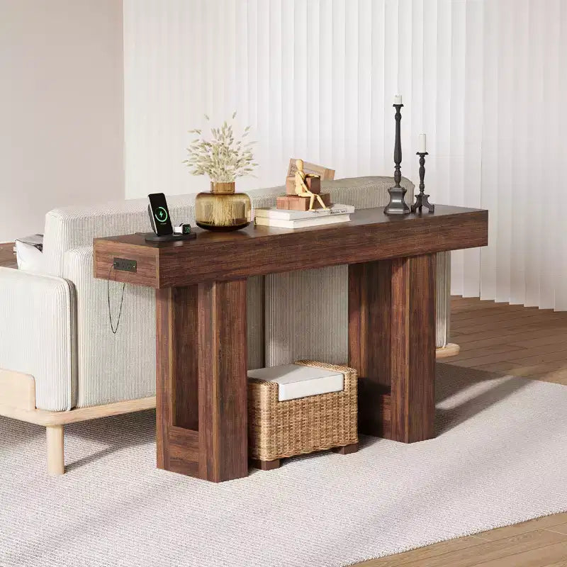 Console de canapé extra longue avec prise de courant, ports USB et Type-C, table d'entrée étroite et fine pour couloir, derrière le canapé ou le salon